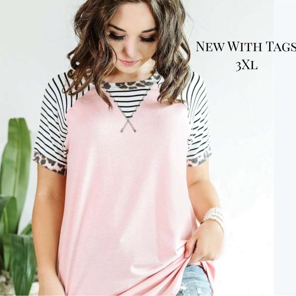 NWT Tender Moment Curvy Top Pink 3XL Stripe Short Sleeve Leopard Glitzy Girlz